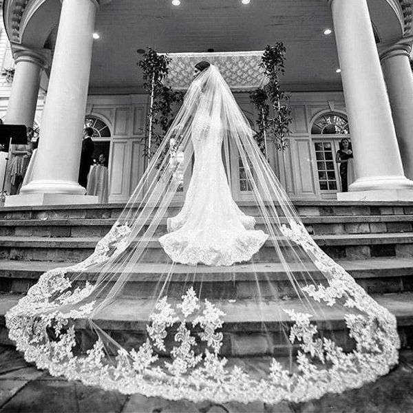 

bridal veils selling luxury real image wedding 2.5 meters long lace applique two layers chapel length veil, Black