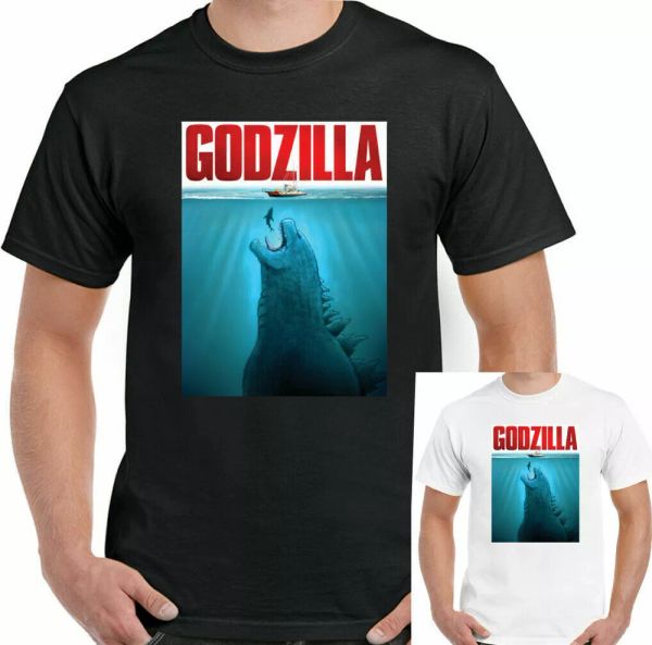

godzilla t-shirt mens jaws movie, White;black