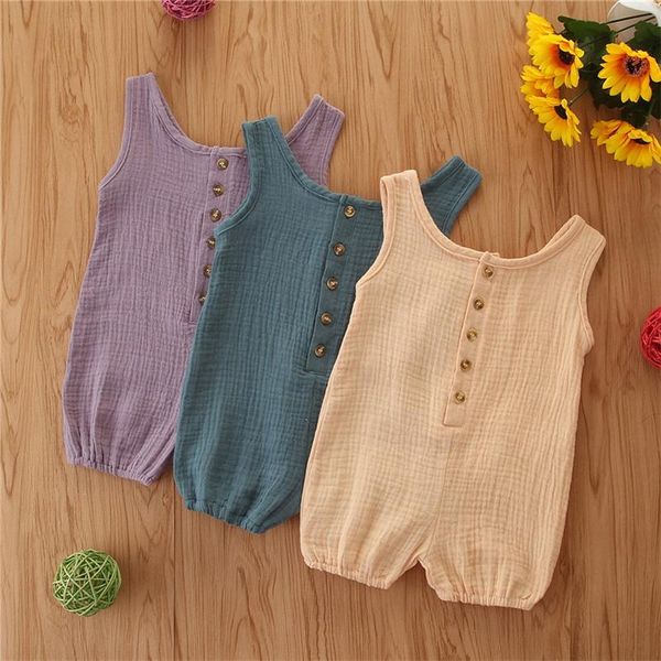 

y.l.studio 2021 baby girls boys romper cotton soft breathable jumpsuit for toddlers sleeveless button decor clothing jumpsuits, Blue