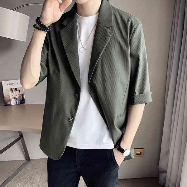 

men's suits & blazers summer half sleeve men striped leisure british-style trendy all-match simple korean suit- male chic dail, White;black
