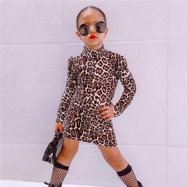 

girl's dresses casual dress girls kids long sleeve straight slim fashion leopard turtleneck for spring autumn, Red;yellow
