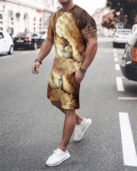 

men's tracksuits sports suit t-shirt + shorts workout clothes 2-piece set of flame 3d creative printing short-sleeved sportswear, Gray