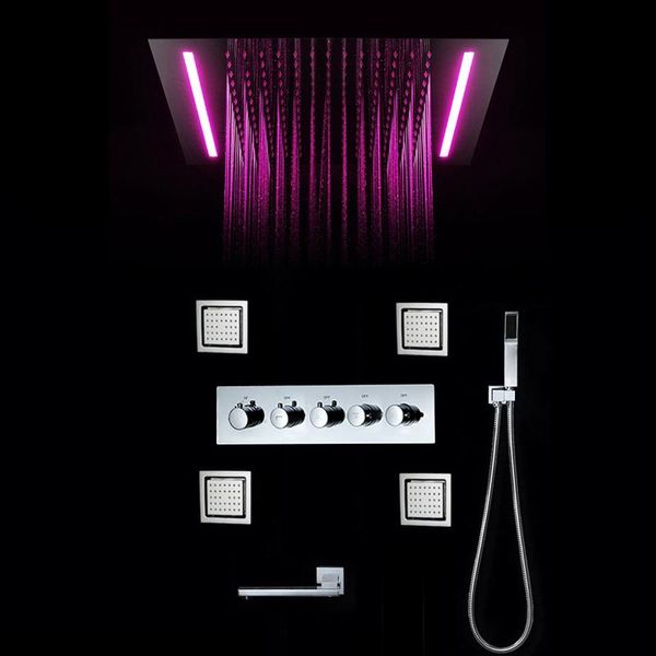 

thermostatic shower systems 500*360mm stainless steel rain showerhead led set bathroom faucet brass horizontal controller sets
