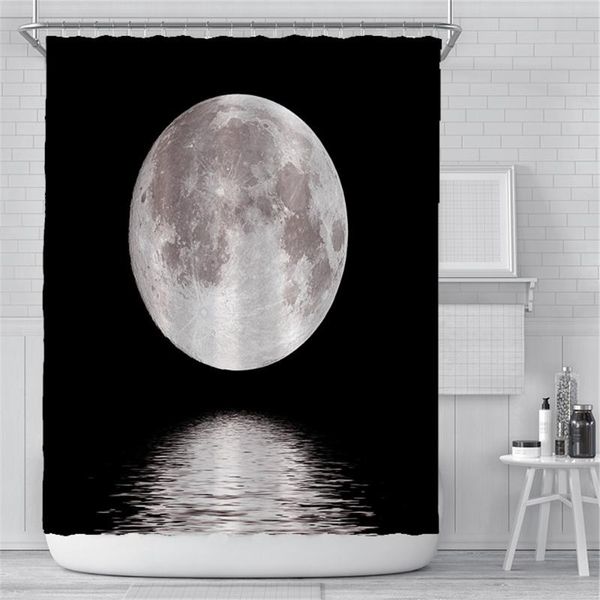 

shower curtains moon stars navy blue space planet landscape home bathroom decor bathtub waterproof polyester cloth curtain set