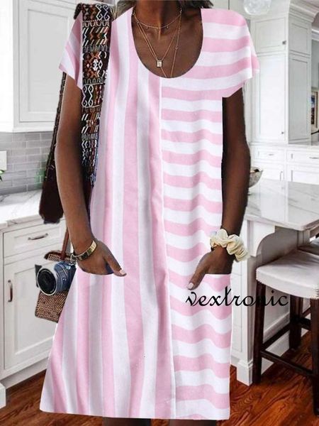 

women's summer stripe stitching pocket dress, Black;gray