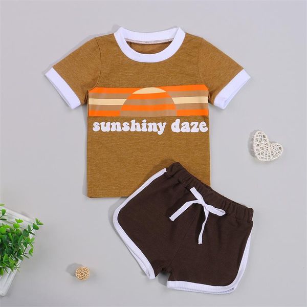 

clothing sets toddlers infants baby girls summer outfits short sleeve o-neck letter printed crop + elastic hight waist shorts, White