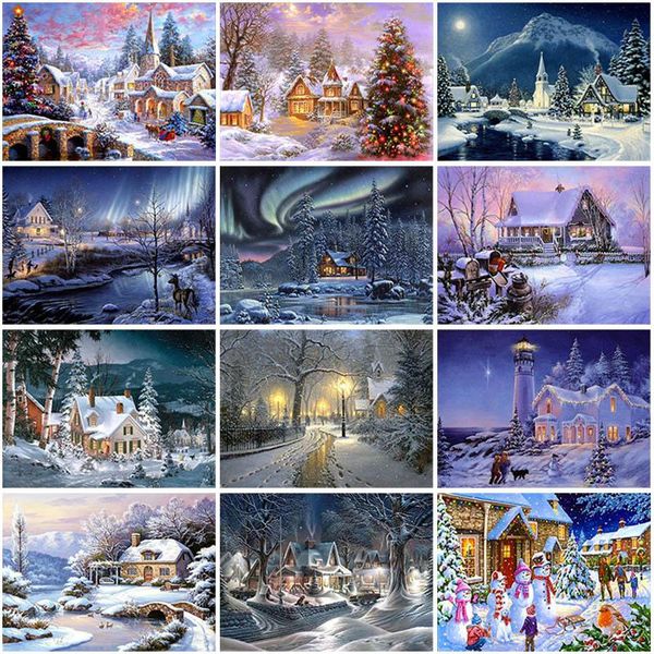 

diamond painting winter snow scenery diy 5d full round rhinestone embroidery cross stitch kits home decor