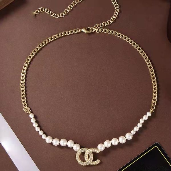 

2021 new letter pendant pearl necklace women's doubles c necklace, Silver