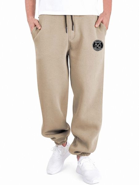 

men letter patched detail drawstring waist sweatpants s7pk#, Black