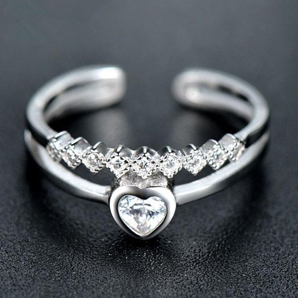 

cluster rings 2021 zircon fashion adjuestable size luxury love heart ring silver plated charm women jewelry for female party gifts, Golden;silver