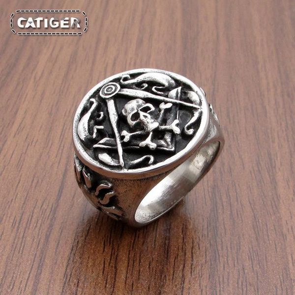 

cluster rings vintage silver white black color heavy masonic skull bone stainless steel master sun signet, Golden;silver