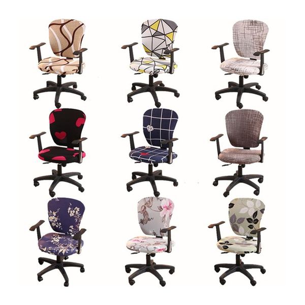 

chair covers black gray stretch spandex anti-dirty geometric leaves heart split back seat cover for office home computer