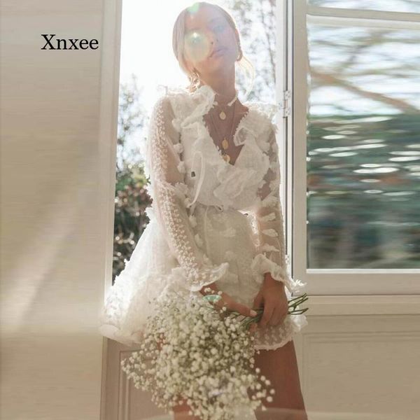 

casual dresses sweeet lace short dress vintage white women robe long sleeve floral flower female luxury party mini vestidos outfit, Black;gray