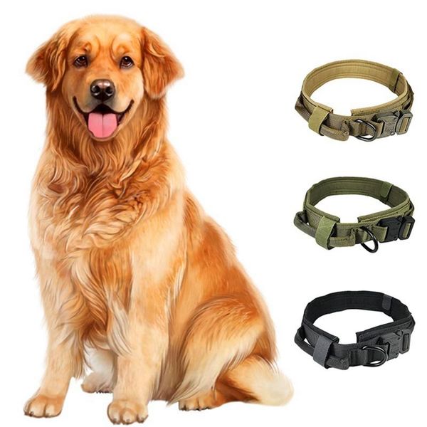

heavy duty collar with control handle tactical dog pet adjustable military training walking large supplies collars & leashes