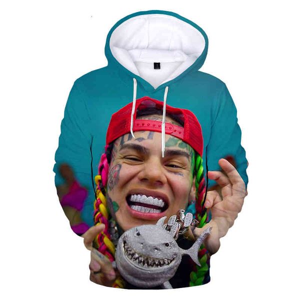 

men's hoodies & sweatshirts 6ix9ine gooba 3d printed hoodie rapper fashion casual hip hop pullover harajuku streetwear plus size byzs, Black