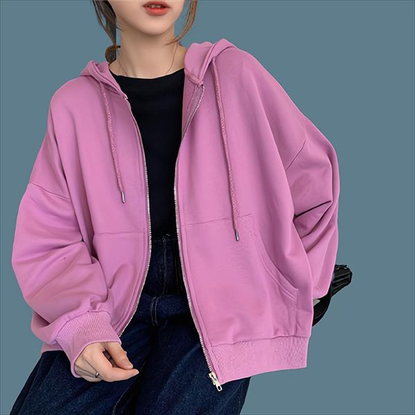 

women's jackets basic solid students 2021 korean style loose hooded outwear chic leisure womens zipper coats female classic sweet girls, Black;brown