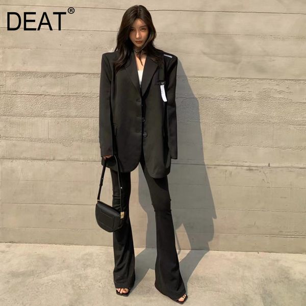 

[deat] solid back zipper design single breasted cutting long suit coat women full length pants korea fashion spring gx831 210428, White