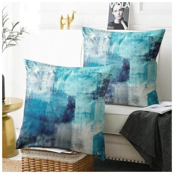 

cushion/decorative pillow set of 2 turquoise and grey art artwork contemporary decorative gray home throw pillows cases cushion cover for be