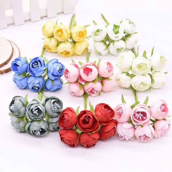 

12-60pcs small tea roses artificial flowers for wedding decoration diy bride wreath bouquet crafts christmas garland silk flower decorative