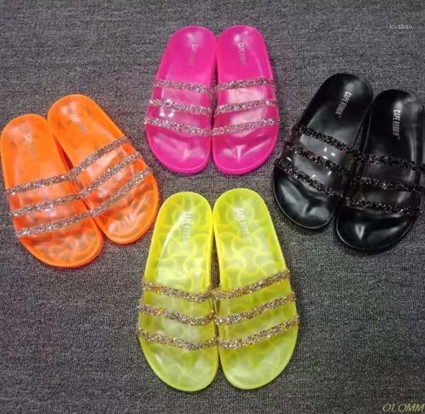 

send 2021 women's rhinestone shoes europe candy color sandals slippers sequins beach outdoor home travel1, Black