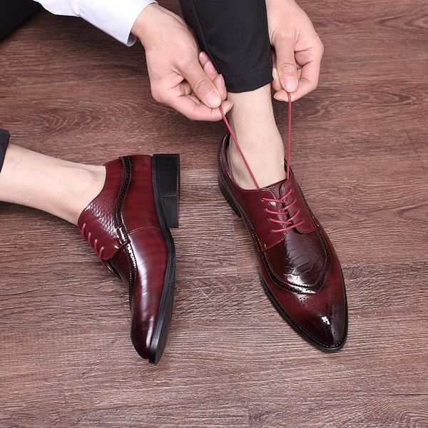 

italian leather shoes men fashion business casual pointed toe wedding flat dress party, Black