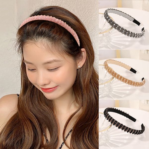 

thin colorful crystal beads headband for lady luxury glitter padded beads sponge hair hoop bridal wedding bezel, Silver