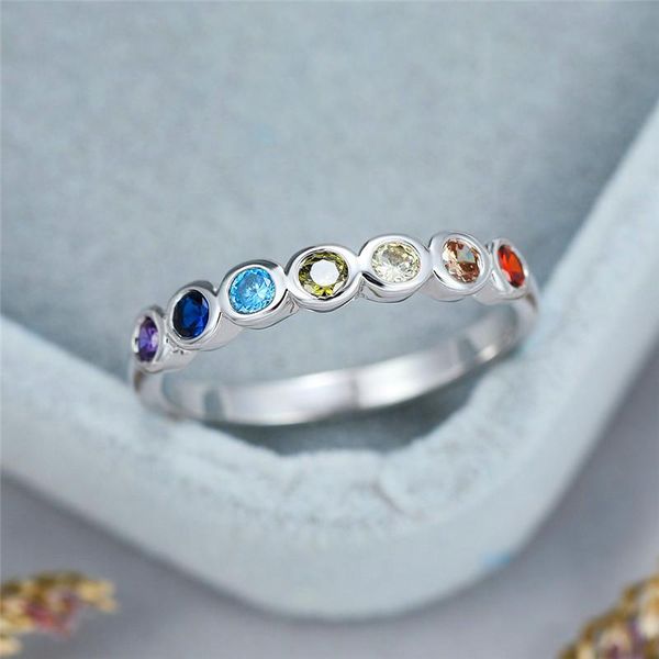

minimalist female crystal oval stone ring vintage silver color rainbow wedding rings for women promise love engagement, Slivery;golden