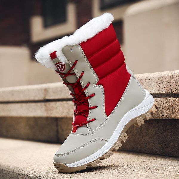 

boots women snow thermal comfortable trekking footwear round toe high walking hiking wear-resisting shoes, Black