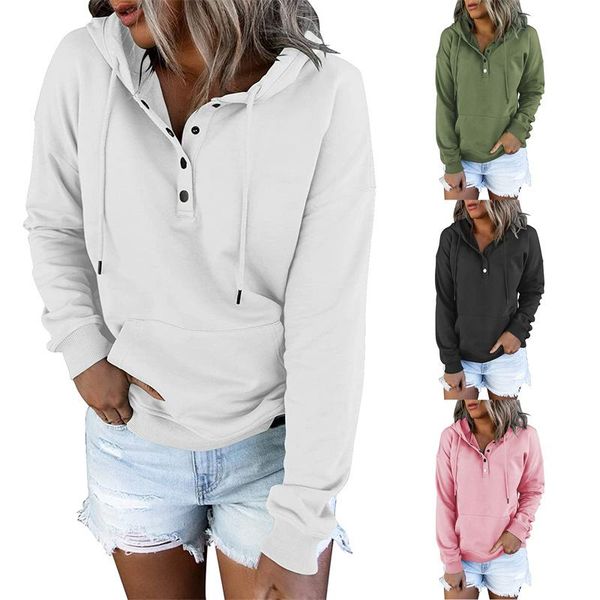 

women's hoodies & sweatshirts hirigin women solid color casual ladies autumn winter fashion long sleeve hooded sweatshirt with dra, Black