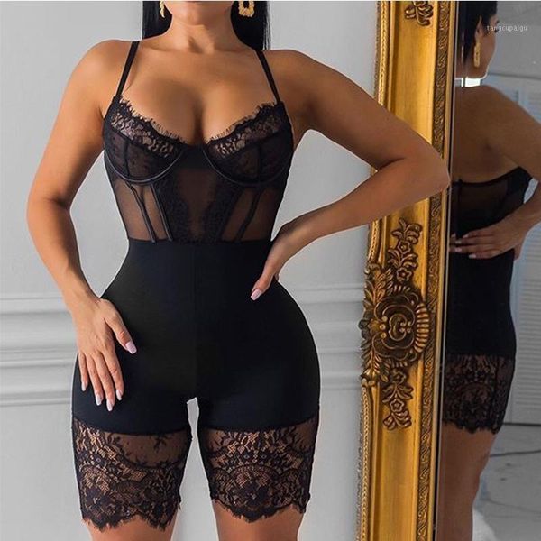 

women's shapers black linerie spaghetti strap sleeveless street woman rompers 2021 bar club bodycon bodysuit en jumpsuits body femme, Black;white