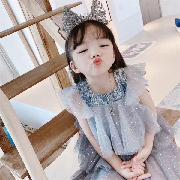 

children's clothing 2021 girls stars super western style day dress net yarn princess birthday performance girl's dresses, Red;yellow