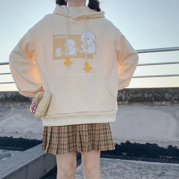 

women's hoodies & sweatshirts japanese sweet kawaii schoolgirl autumn and winter korean cute style cartoon printed hoodie women loose, Black