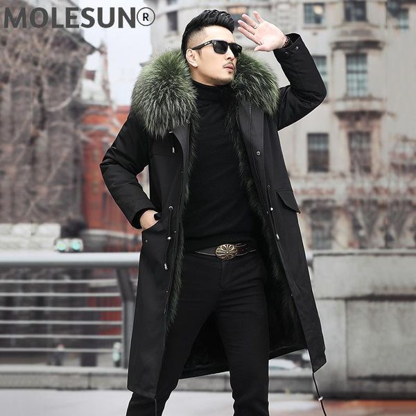 

men's leather & faux akoosun real raccoon dog fur coat men jacket 2021 clothing winter clothes mens thick parkas hooded jackets chaquet, Black