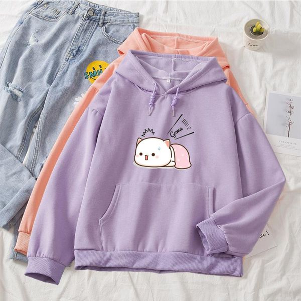 

women's hoodies & sweatshirts woman hoodie pocket cotton harajuku cute style cartoon and women graphic print hoody ladies oversize clot, Black