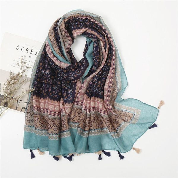 

scarves fashion bohemian floral tassel viscose shawl scarf lady wrap pashmina stole muslim hijab 180*90cm, Blue;gray