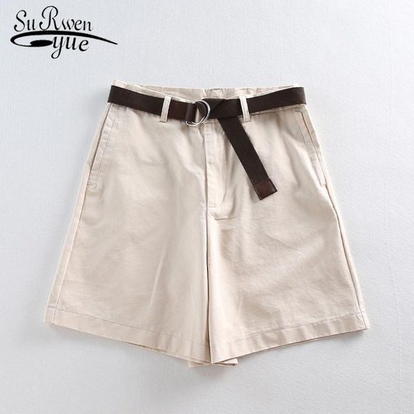 

casual female a-line solid shorts with belt feminino thin summer loose high waist women wide leg 7411 50 women's, White;black