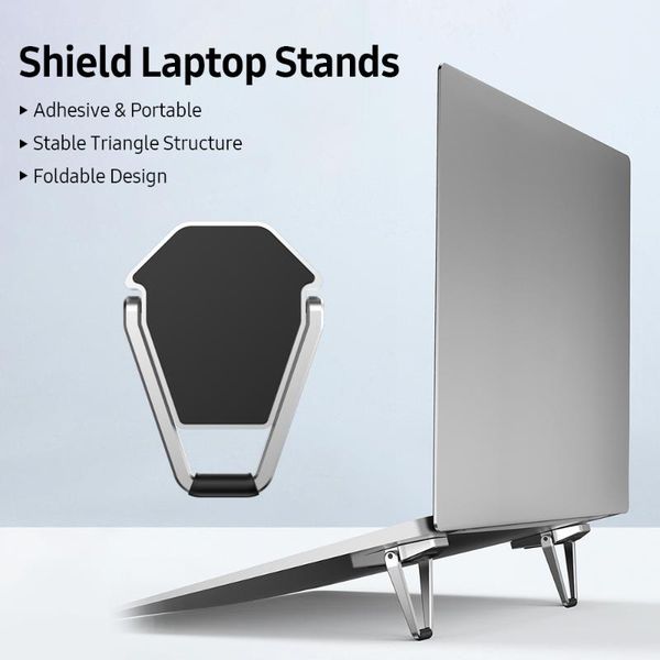 

lapcooling pads shield stands invisible portable lightweight adhesive foldable notebook stable triangle structure, silver