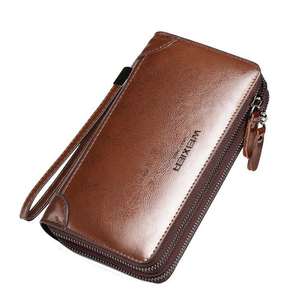 

retro long wallet clutch bag with wristband men card holder bags phone pouch coin pocket male cash purse double zipple wallets, Red;black