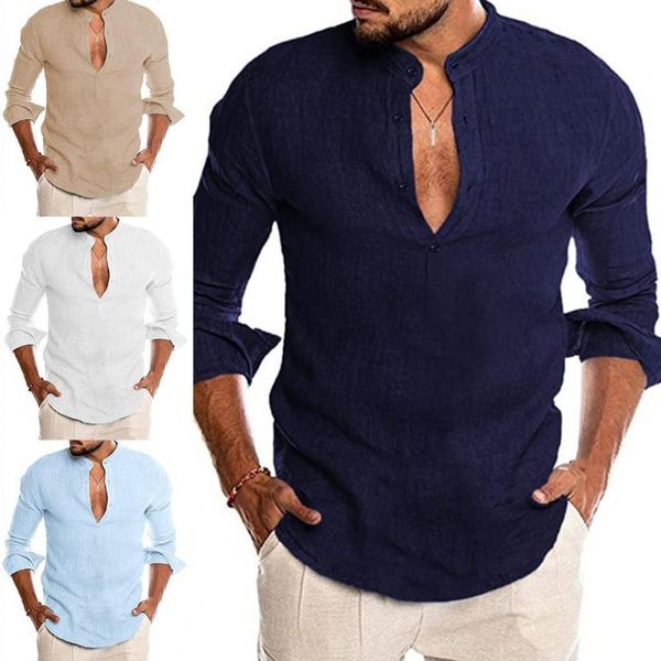 

men's casual shirts 40%long sleeve beach shirt v neck men solid color slims1 fits1 pullover top, White;black