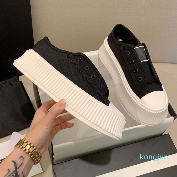 

designer- women macaroon colors platform shoe fashion canvas thick bottom white sneakers woman flat heel sport trainers shoes, Black