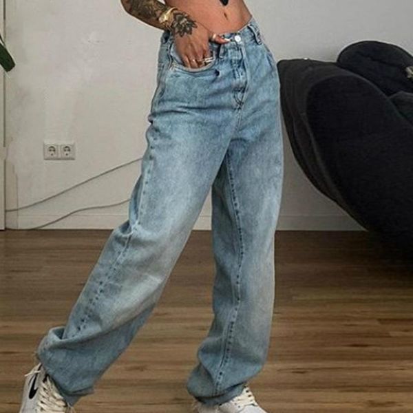

women's jeans meqeiss 2021 casual fashion streetwear blue wide leg high waist pants women harajuku boyfriend long bottom loose