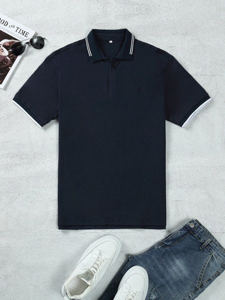 

men striped quarter zip polo shirt z4zd#, White;black