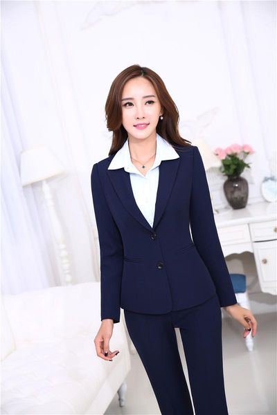 

autumn winter uniform designs pantsuits with jackets and pants office ladies business women suits female trousers sets women's two piec, White