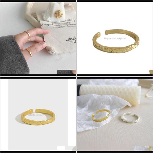 

cluster rings jewelry drop delivery 2021 ja351 korean s925 gold and foil irregular concave convex surface thin female personality sier ring, Golden;silver