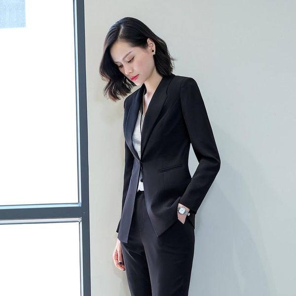 

women's fashion slim solid color suit two-piece (jacket + pants) business formal office professional two piece pants, White