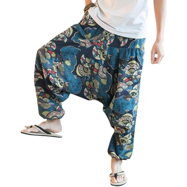 

men's pants men casual fashion hip hop baggy floral print harem wide leg long trousers 2021 clothing, Black