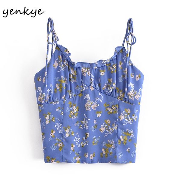 

vintage floral print cami women holiday summer crop female chiffon s 210514, White