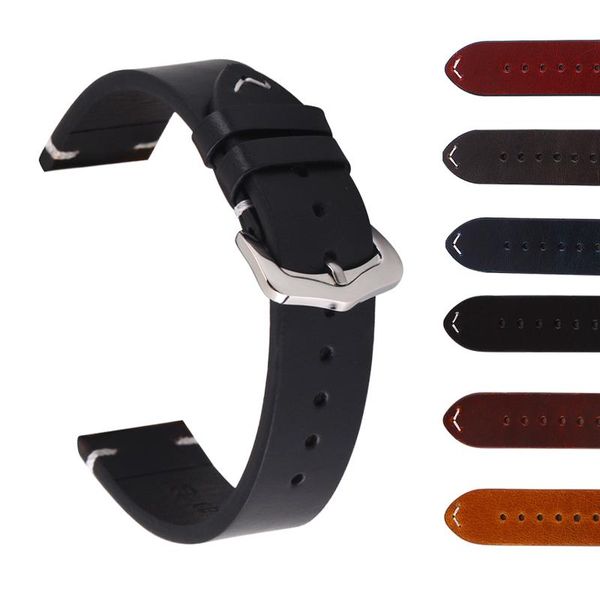 

watch bands oil wax cow leather band 20mm 22mm 24mm accessories strap black men business watchband for, Black;brown