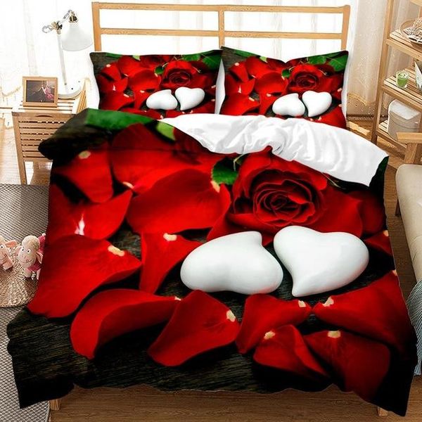 

bedding sets 3d printed rose flower set woman and flowers duvet cover red black comforter bed linen king  sizes 2/3 pcs