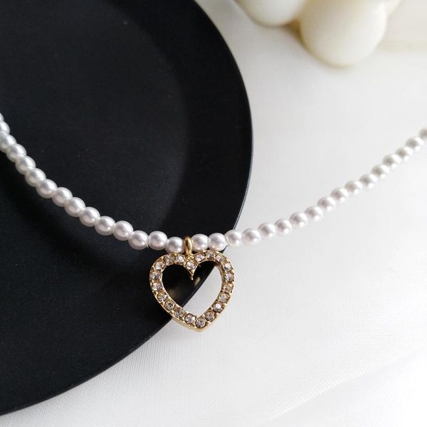 

pendant necklaces open cz heart pearl necklace ivory imitation women choker elegant jewelry collier femme wedding bridesmaid gift, Silver